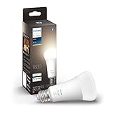 Philips Hue White E27 LED Lampe (1.600 lm), dimmbares LED Leuchtmittel für das Hue Lichtsystem mit warmweißem Licht, smarte Lichtsteuerung über Sprache und App