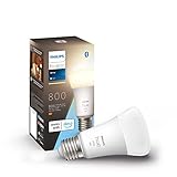 Philips Hue White E27 LED Lampe (806 lm), dimmbares LED Leuchtmittel für das Hue Lichtsystem mit warmweißem Licht, smarte Lichtsteuerung über Sprache und App