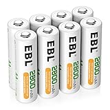 EBL AA Akku 2800mAh 8 Stück - Mignon AA wiederaufladbare Batterien, Typ NI-MH, geringe Selbstentladung mit Staubkasten, 1.2v AA Akkubatterien