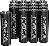 POWEROWL Akku AA 2800mAh AA Akku Wiederaufladbare 16 Stück (Geringe Selbstentladung, 1200 Zyklen) 1.2v NI-MH Wiederaufladbar AA Batterien