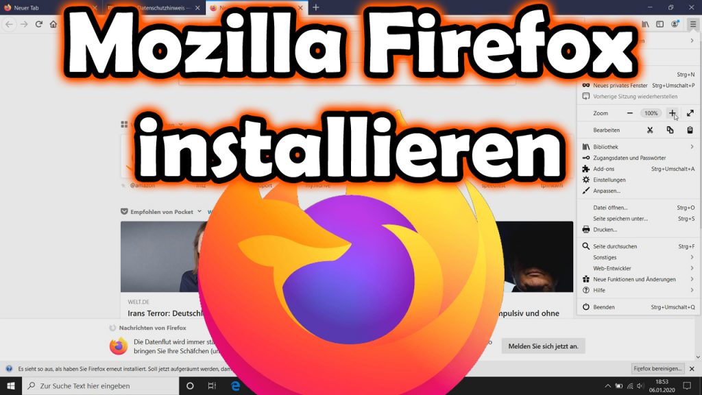 Mozilla Firefox installieren (Download, Installation, Menü- und Symbolleiste aktivieren)