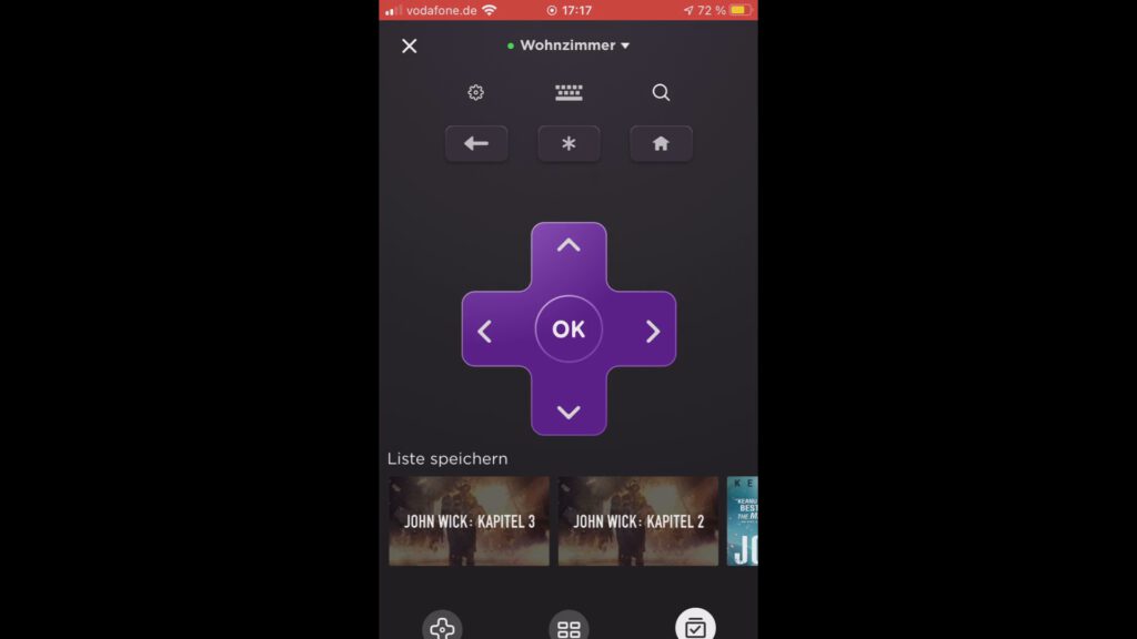 Die Fernbedienung in der Roku App