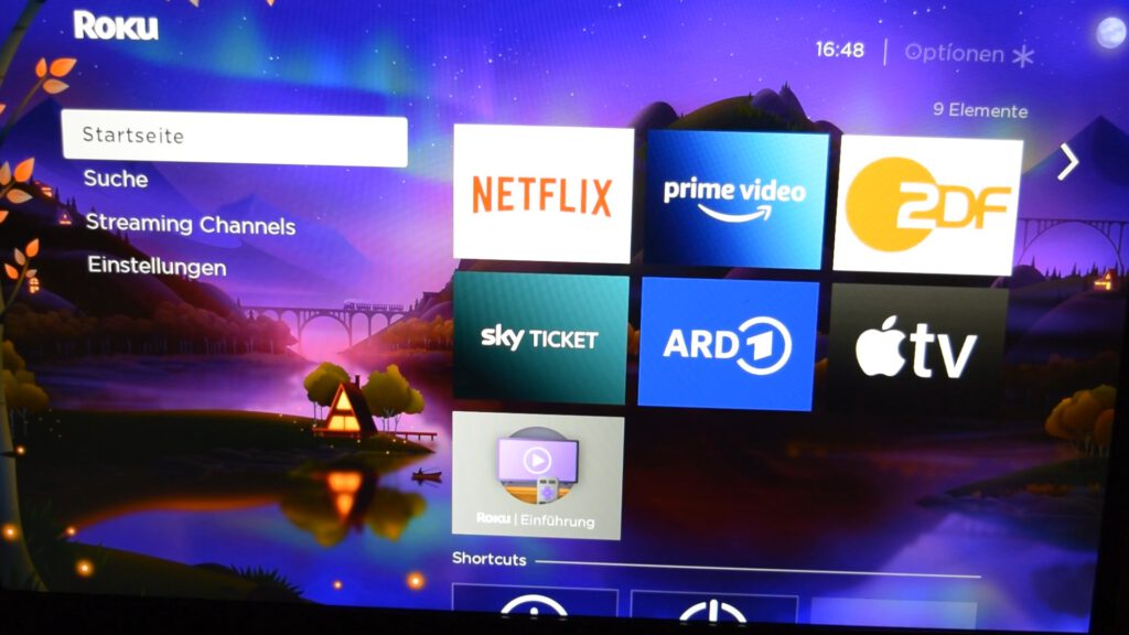 Die Startseite des Roku Express Streaming Player