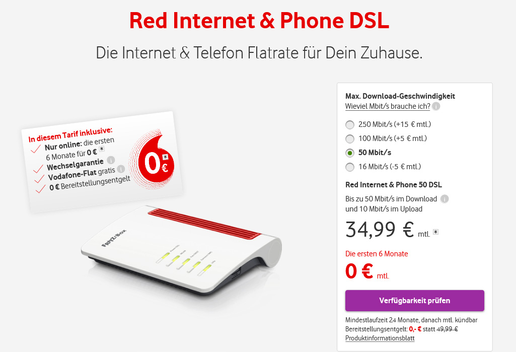 Die Vodafone Internet und Phone DSL Tarife in der Übersicht