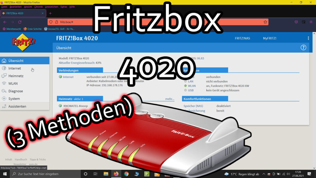 Fritzbox 4020 einrichten (Kabelmodem oder Internet-Router, IP-Client, vorhandener Zugang über WLAN)