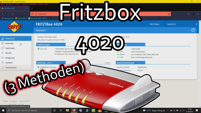 Fritzbox 4020 einrichten (Kabelmodem oder Internetrouter, IP-Client, vorhandener Zugang über WLAN)