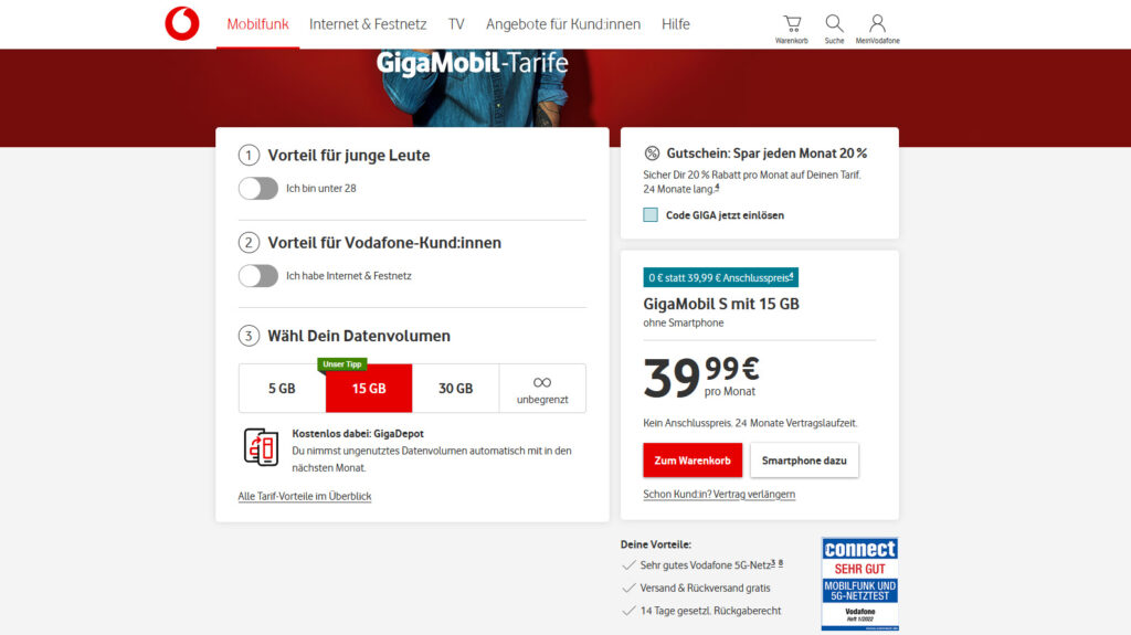 Vodafone Gigamobil Tarife in der Übersicht
