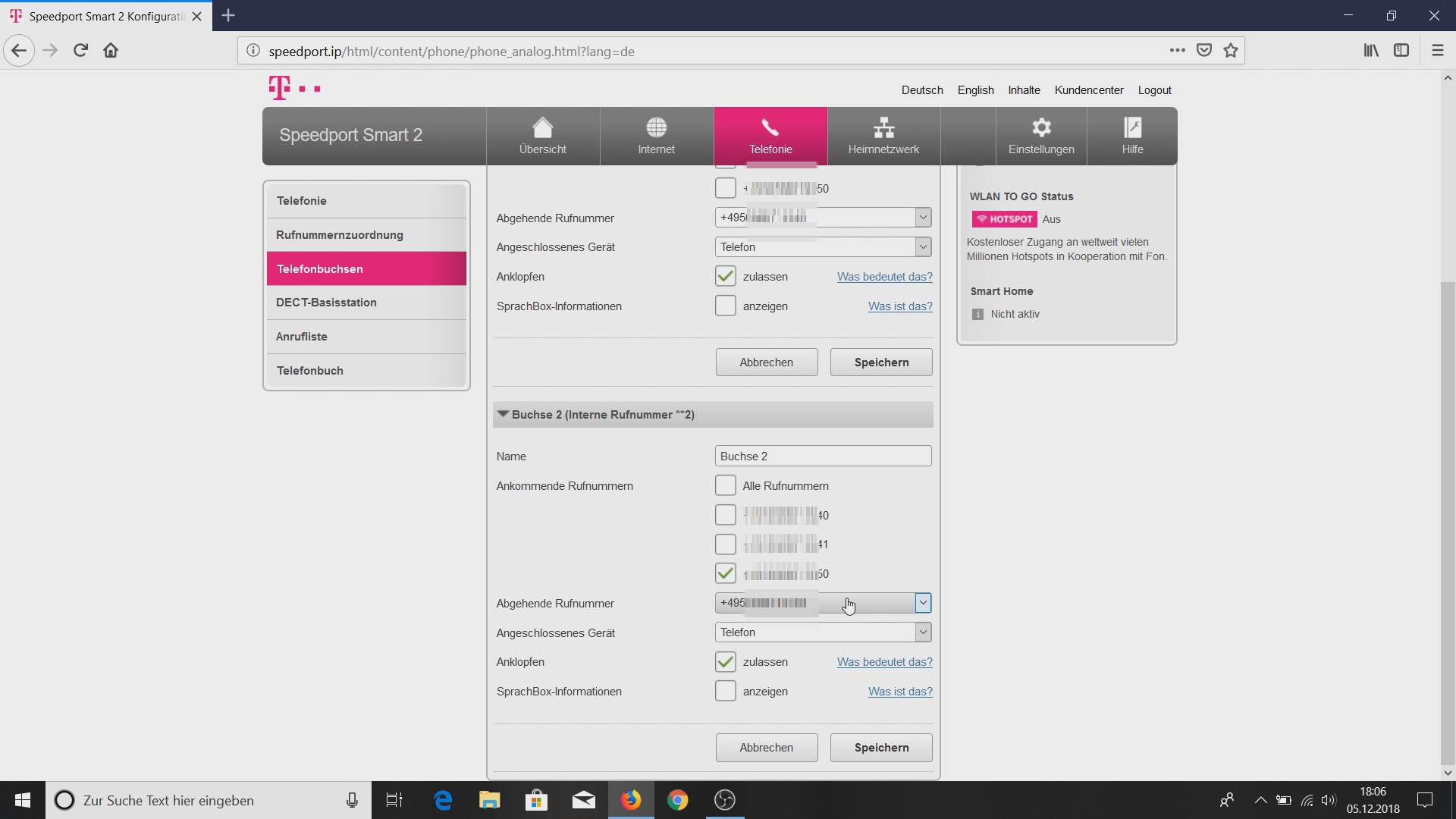 Telekom Speedport Telefon anschliessen und Rufnummern zuweisen