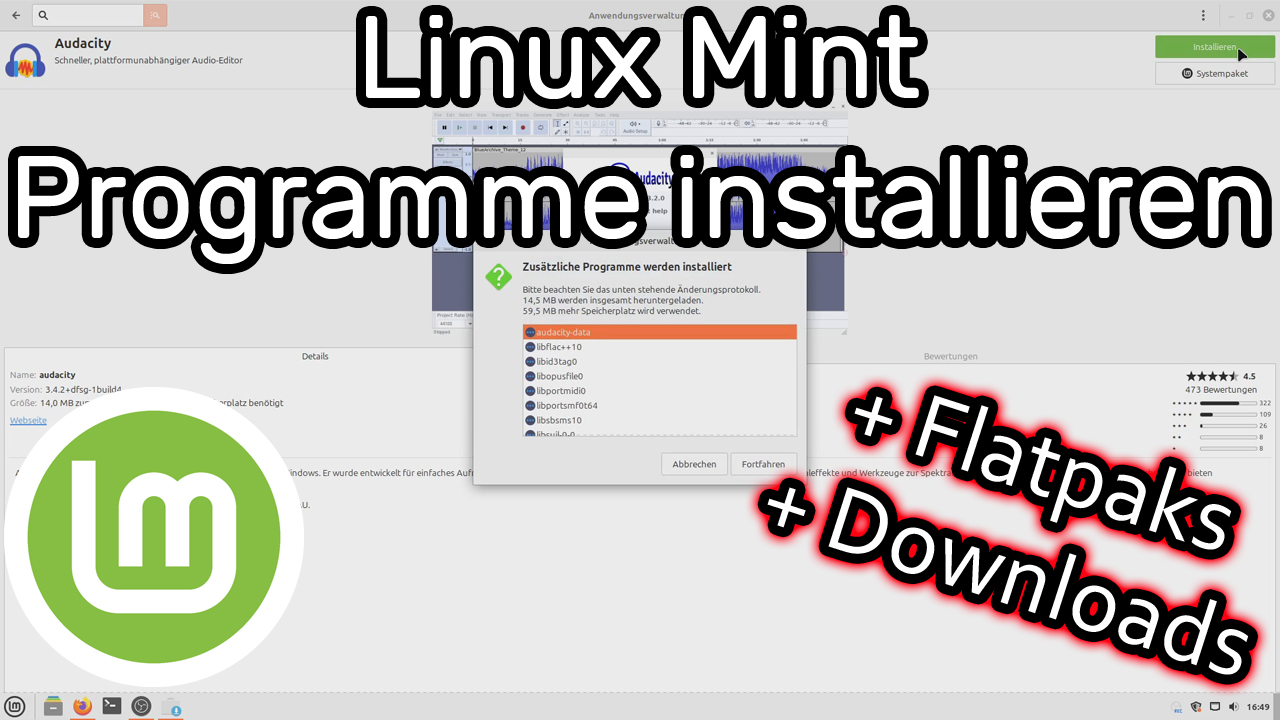 Linux Mint Programme und Apps installieren (Anwendungsverwaltung, Flatpak, Download) 🐧