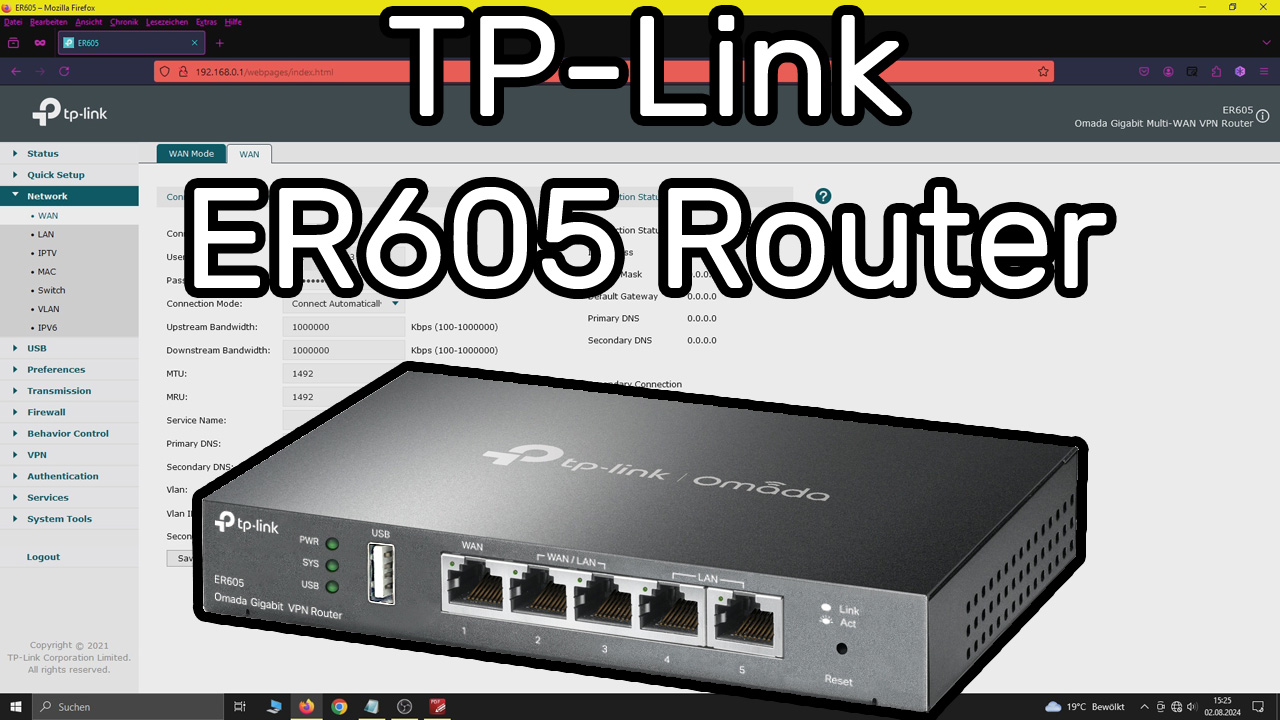 TP-Link Router ER605 am Glasfaser-Anschluss einrichten ohne Controller (auch für DSL geeignet)