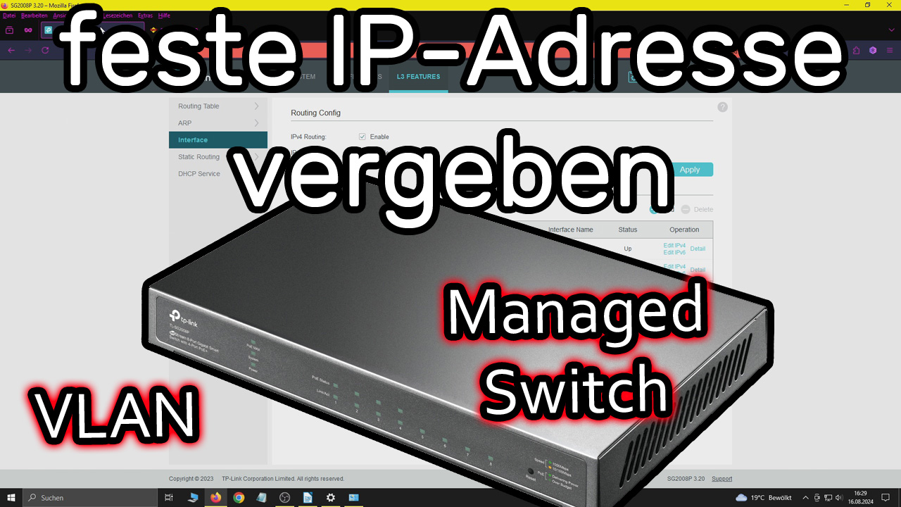Feste IP-Adresse für managed Switch im IP-Adressbereich des Routers vergeben (TP-Link TL-SG2008P)