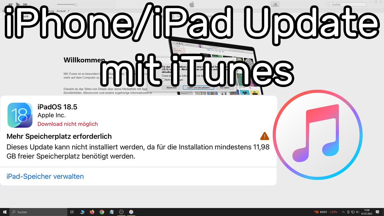 iPad / iPhone aktualisieren über iTunes (bei zu wenig Speicherplatz)