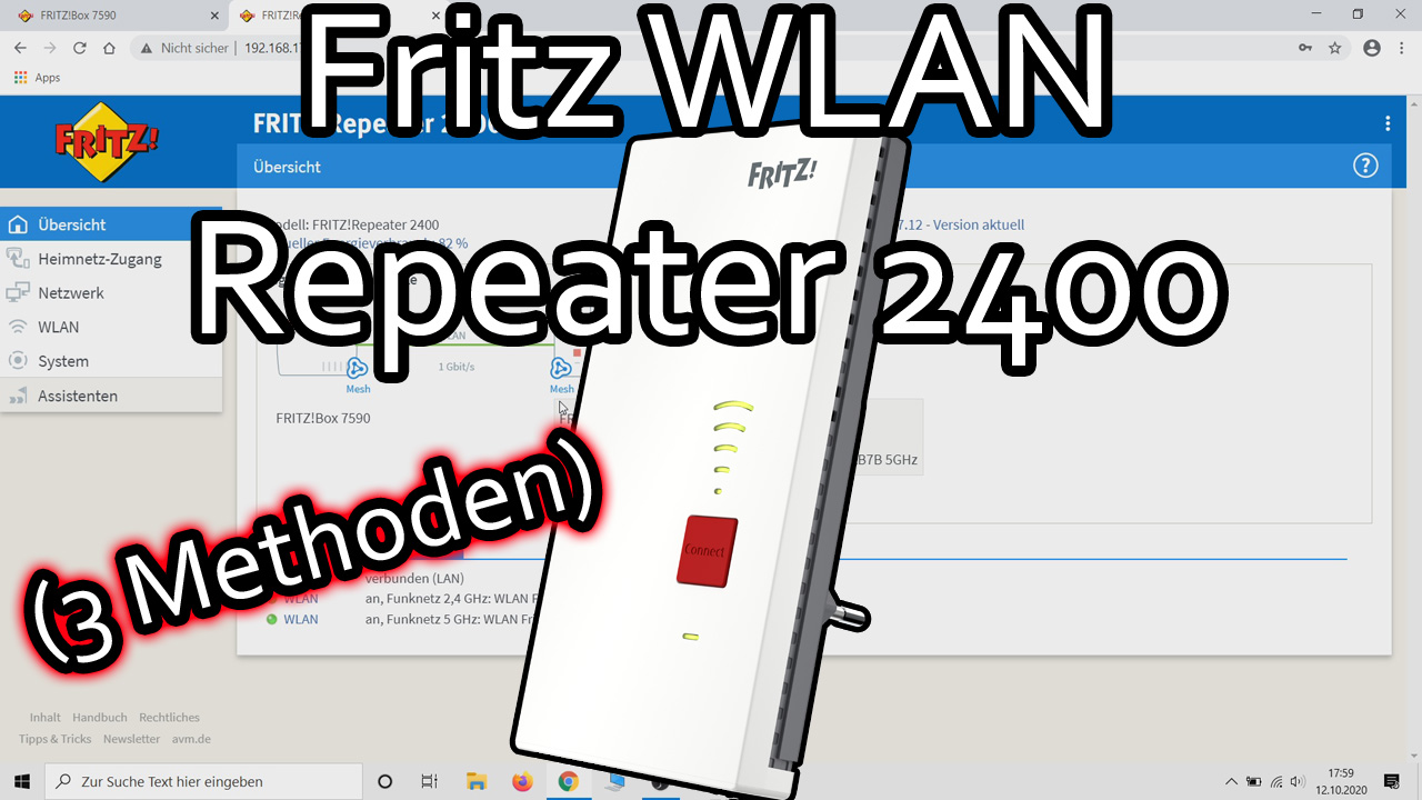 Fritz WLAN Repeater 2400 einrichten und verbinden (WLAN-Brücke, LAN-Brücke, Mesh aktivieren)[7.12]