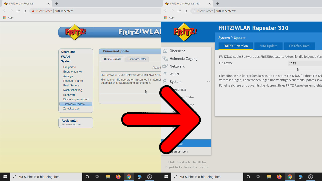 Fritz WLAN Repeater – Manuelles Update der Firmware über die Benutzeroberfläche
