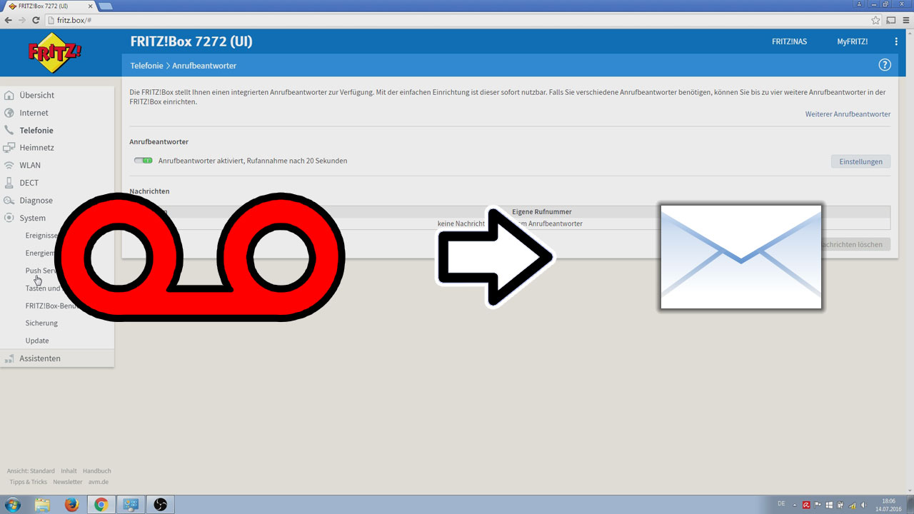 Fritzbox Anrufbeantworter Nachrichten per E-Mail zuschicken lassen