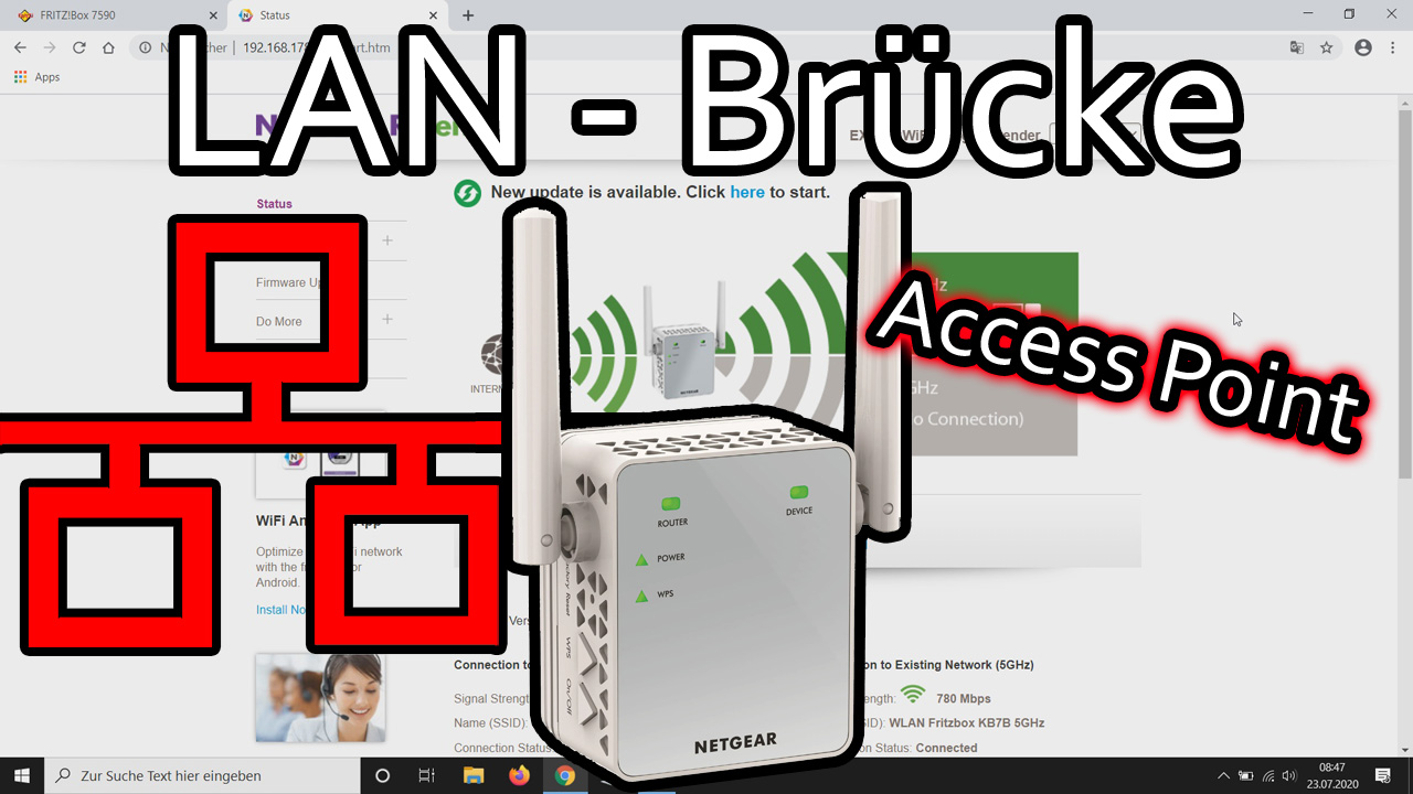 Netgear WLAN Repeater EX3700 als LAN-Brücke einrichten (Access-Point Modus)