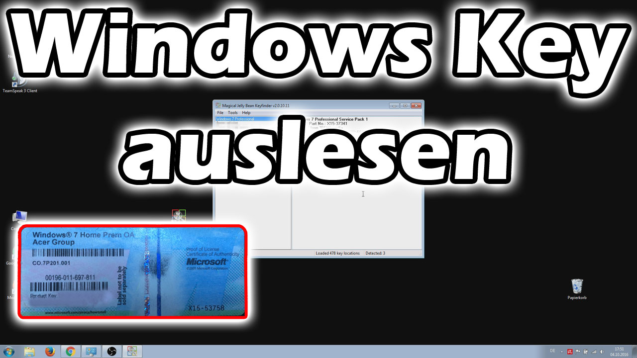 Windows Lizenzschlüssel / Product Key auslesen mit Magical Jelly Bean Keyfinder